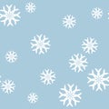 Seamless vector 10 eps snowflakes pattern. Chaotic snowflake elements blue background. For design fabric textile web cover.